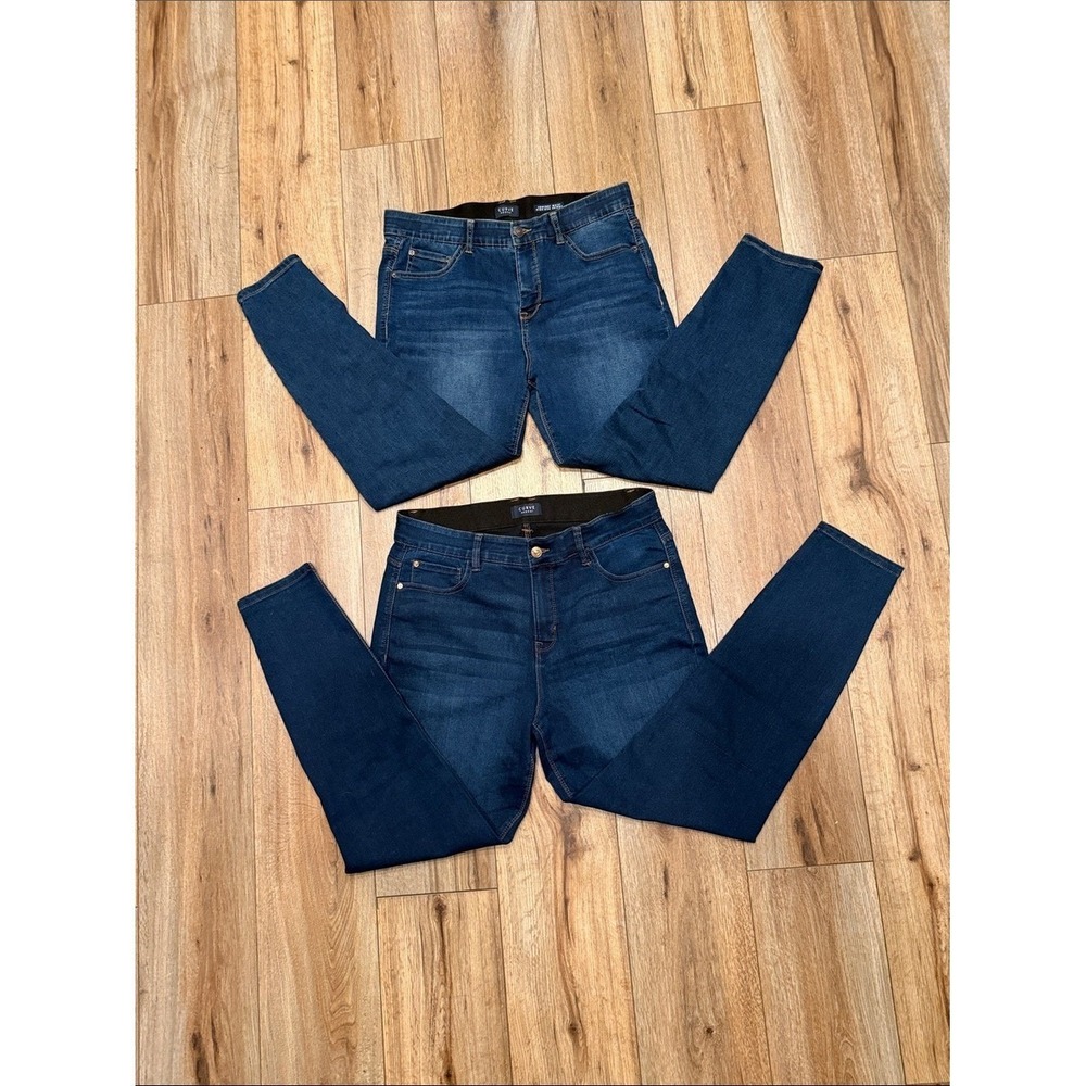 Curve Appeal Bundle (2) High Rise Skinny Jeans 14/32 Stretch Dark Wash